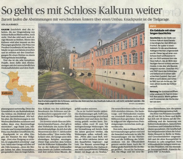 So geht es mit Schloss Kalkum weiter